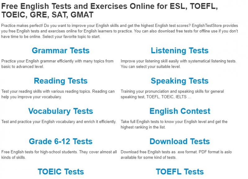 Trang Web này cung cấp cho người học đa dạng các bài Test TOEIC miễn phí
